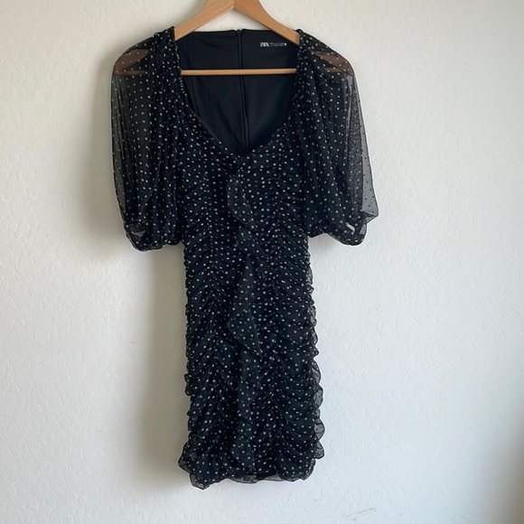Zara Puff Sleeve Polka Dot Mini Dress size S - Picture 4 of 8